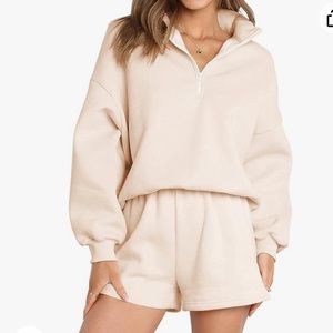 Women's Oversized 2 Piece Lounge Matching Sets Half Zip Sweatshirts Sweatsuit